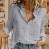 1pc Cotton Linen Casual Lapel Blouses Shirts Elegant Long Sleeve Plus Size Loose Tops Stars Printed Women Shirts Solid Button