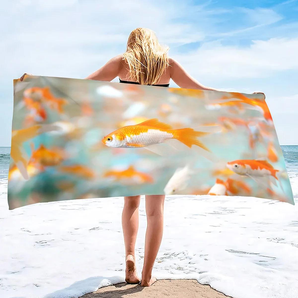 

Cute Goldfish Beach Towels Soft Microfiber Beach Travel Towel for Pool Bath Spa Fitness Swim Pet Camping Outdoors Home Decor W30*H60(CM)