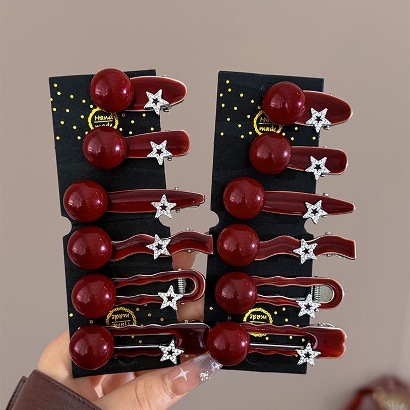 Dark Red Polka Dot Alloy Hairpin Cute Point Sweet Girls Women Duck Bill Clip Bangs Clip   Headwear Hair Accessories