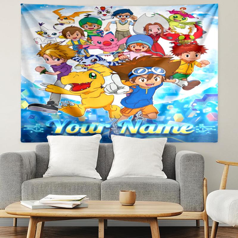 Personalized Name Digimon Tapestry, Wall Hanging Tapestry, Pattern Tapestry for Dorm Bedroom Living Room Wall Art Photography Backdrop