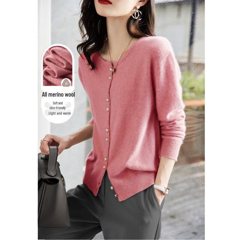 Demana Women's 100% Merino Wool Round Neck Cardigan