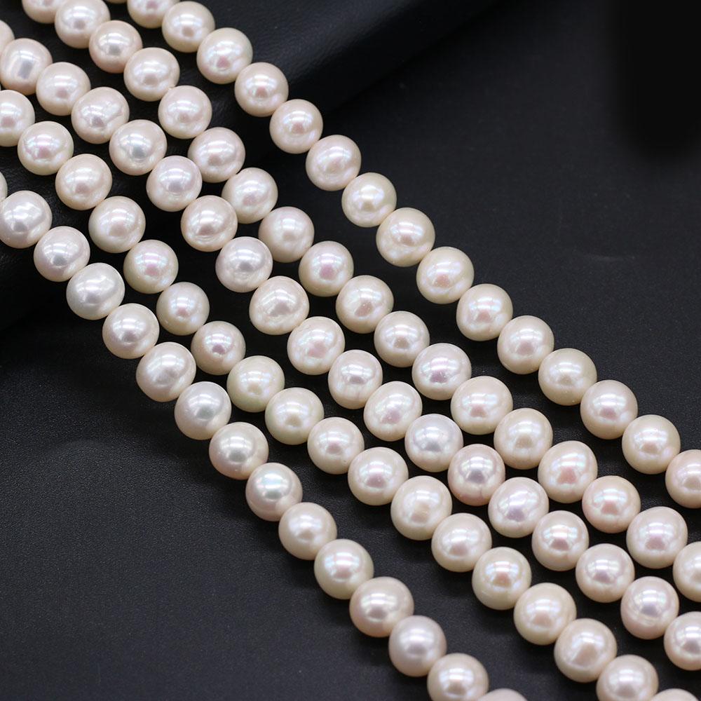 1String, 9-10mm White Natural Freshwater Near Round Pearls 36cm Loose Beads for Handmade Jewelry Craft Supplies, DIY Holiday Gifts