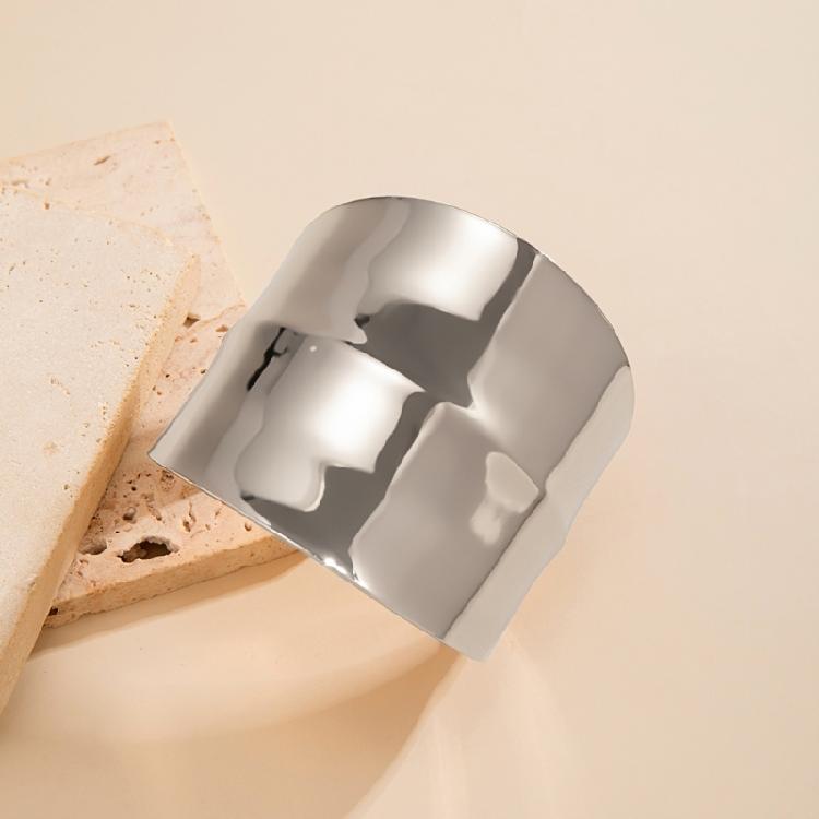 Modern Punk Bracelet Metal Bangles Geometric Arm Bracelet Wide Wrist Jewelry Metal Texture Present for Women and Girls