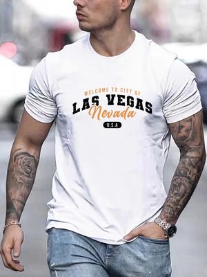 Bienvenido a Las Vegas Nevada Camiseta Estampada Para Hombre Verano Manga Corta Cuello Redondo Camisetas de Algodón Ropa Urbana Casual Tops Oversize