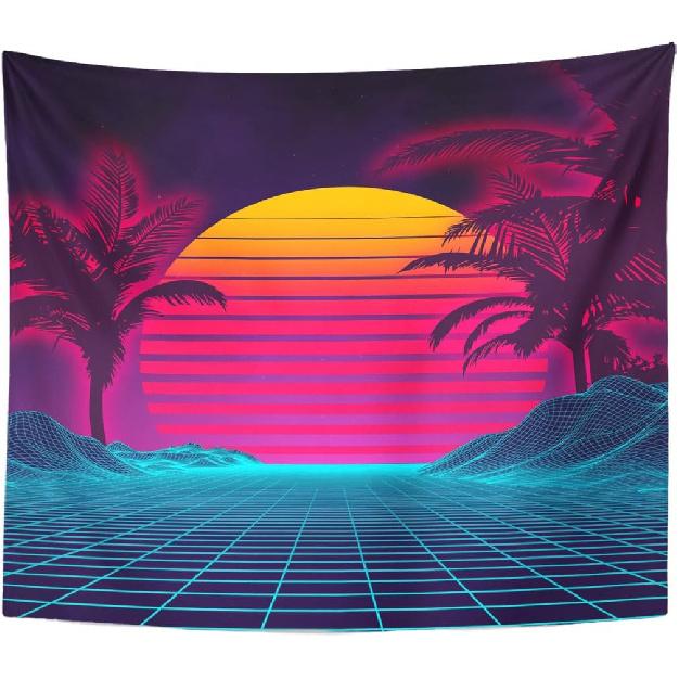 TOMPOP Tapestry Retro Futuristic Neon Landscape 1980S Digital Cyber 80S Party Sci Home Decor Wall Hanging for Living Room Bedroom Dorm 50x60 Inches 50 L x 60 W