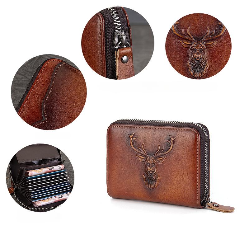 Kartenetui Handgefertigtes weiches Rindsleder Münzfach Kompakter multifunktionaler Kartenhalter Dokumententasche