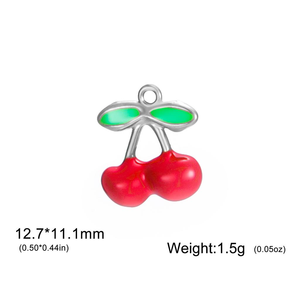 5pcs Red Enamel Cherry Charms Stainless Steel Fruit Pendants for DIY Bracelets Necklaces Jewelry Making Accessories Handmade DIY