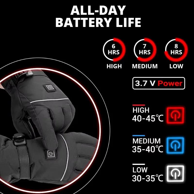Electric Heated Gloves Winter Waterproof Skiing Heating Gloves Touch Screen Motorbike Racing Riding Gloves Cold Weather Gear
