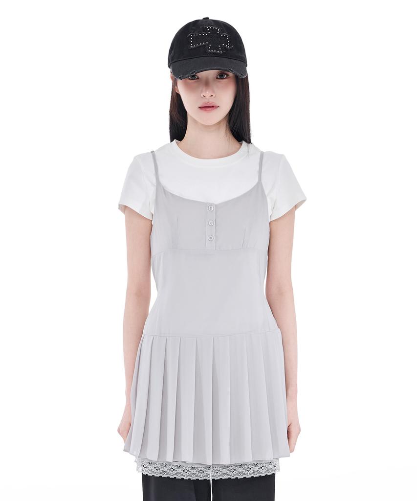 Alkialka Pleated Chiffon Mini Dress (Light Gray)
