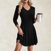 Women's Fashion Casual Solid Color V-neck Long-sleeve A-line Dress