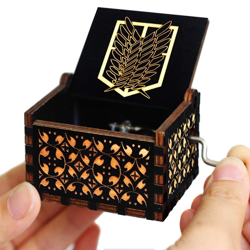 **Hot Antique carved Wooden Hand Crank Jurassic Park Music Box Action Toy Figure Anime Model Christmas Birthday Gift