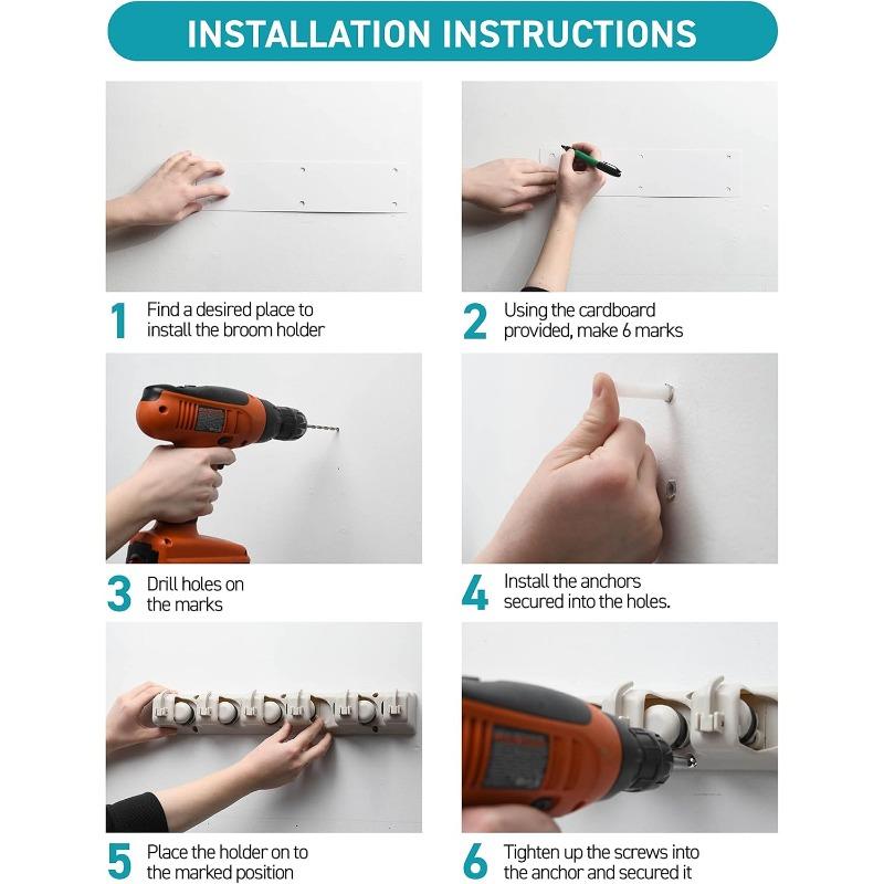 1PACK Mop Broom Hanger, Wall Mount - Home Kitchen Wardrobe Garage Laundry Gardening Tool Storage Rack