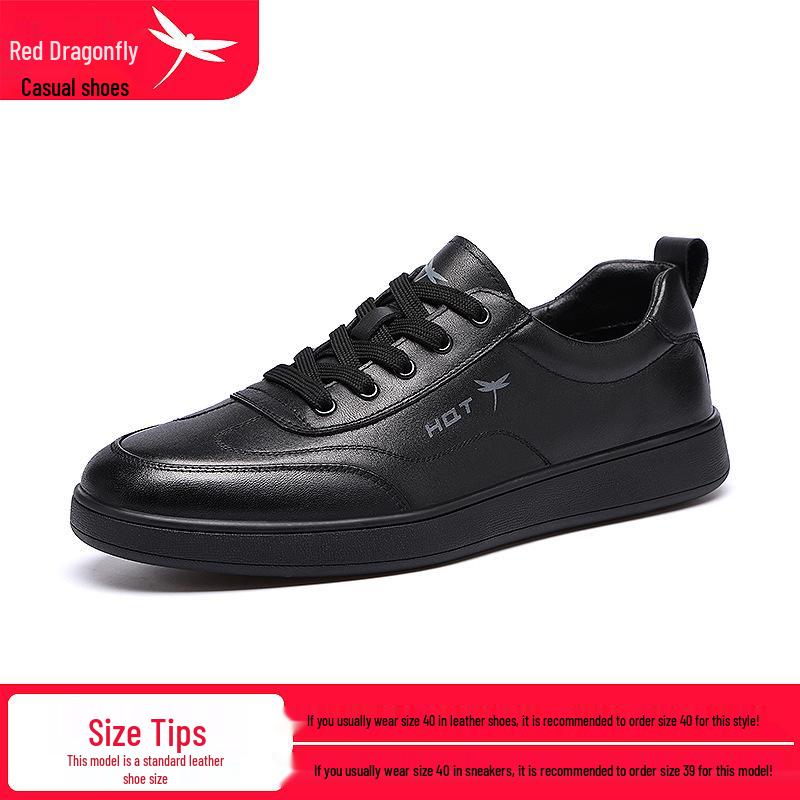 Red Dragonfly Men s Genuine Leather Sports Casual Shoes - All Black, Autumn/Winter 2025 38
