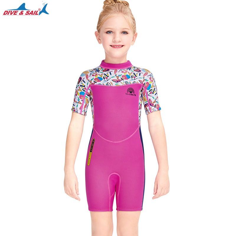 Kids 2.5mm Wetsuit Snorkeling Swimming Girls Full-Body Thermal Dive Suit Chloroprene Nylon Pink Blue