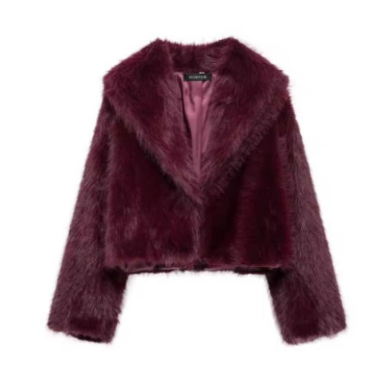 

Women Autumn and Winter Solid Color Short Coat Lapel Long Sleeved Warm Coat XXS вина червоного кольору