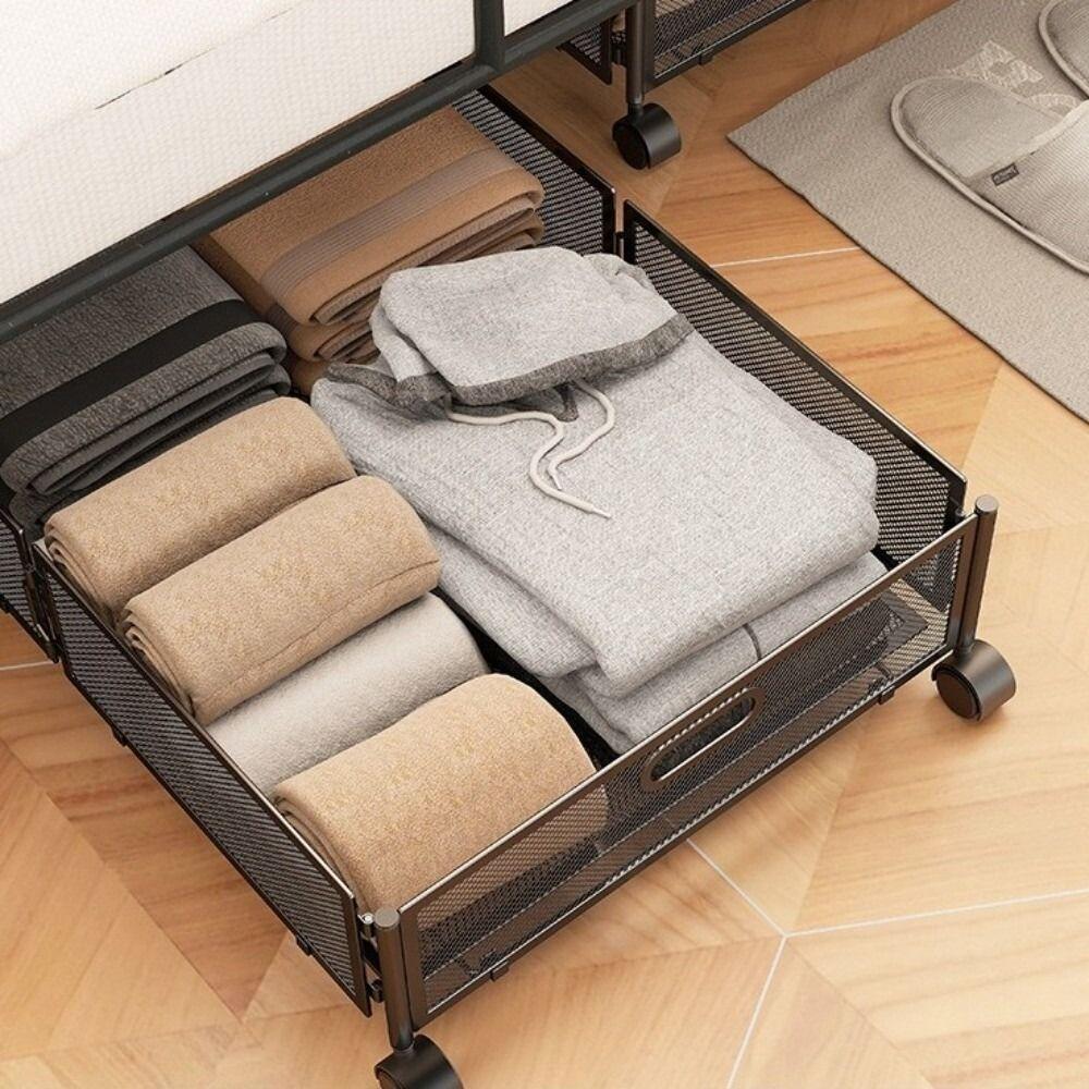 Bettaufbewahrungskorb aus Kohlenstoffstahl mit Rädern Schubladen-Aufbewahrungskorb Neuer Boden-Aufbewahrungswagen Schlafzimmer