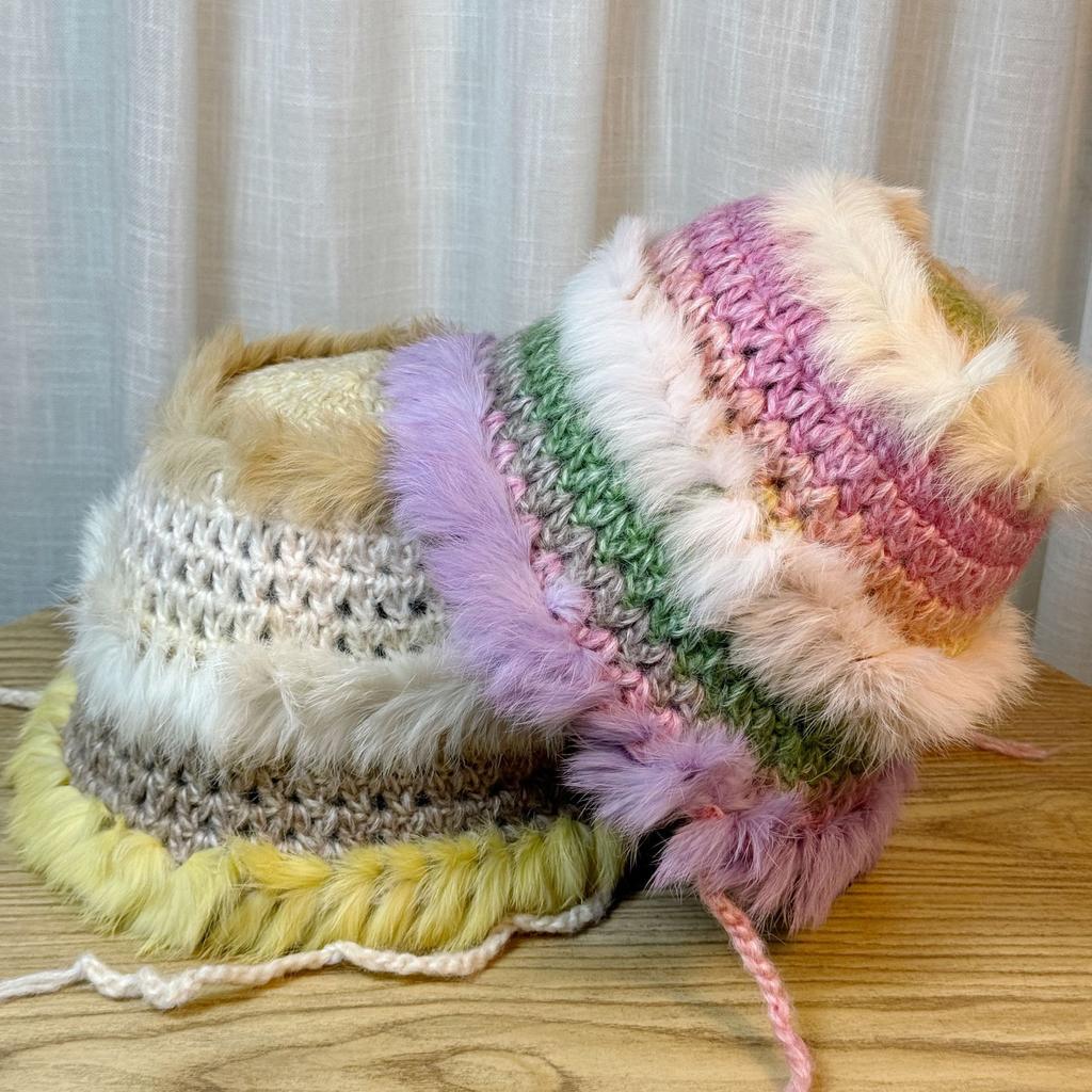 Rabbit Fur Knitted Hat for Women  New Autumn and Winter Plush Fisherman Hat Fashionable and Versatile Face Showing Small Woolen Basin Hat