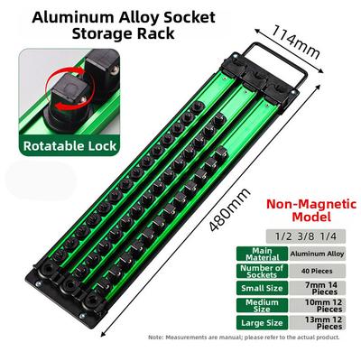 3pcs Non-Magnetic Socket Organizer Set 1/2 1/4 3/8 Aluminum Alloy Socket Storage Rack Heavy Duty Socket Holder For Tool Box