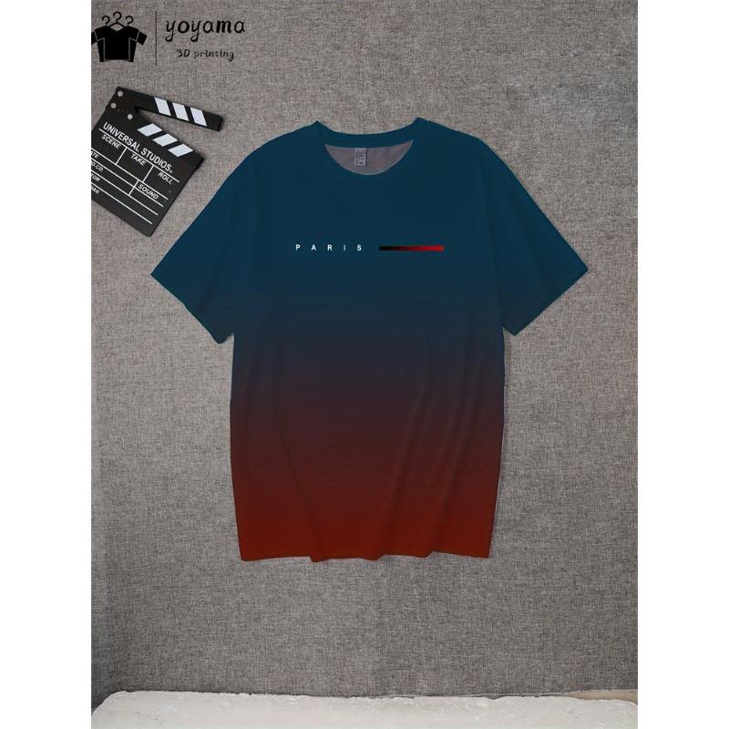 Summer Gradient Print T Shirt Men Fashion Graphic T Shirts 3D Print Men's Clothing Round Neck T-shirts for Men Street Rock Tops