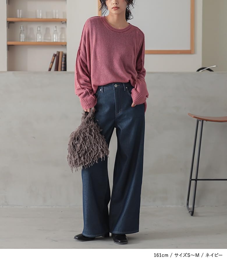 Oshare Walker Denim Baggy Denim Jeans for Baggy 14bm0kk n'OrLABEL Velvet-Lined Pants, Wide-Leg Women, Warm, Cold-Wearing, Slim-Fitting, Pants,