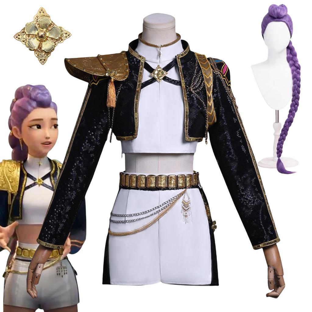 Anime KPop Rumi Costum Cosplay Perucă Femeie Negru Alb Uniformă Petrecere Crăciun Halloween Îmbrăcăminte