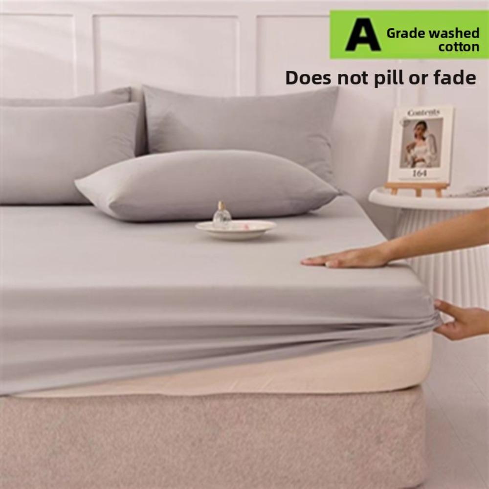 Summer Washed Cotton Fitted Sheet Set, All-around Wrap Mattress Cover, Baby Friendly Single Bed Sheet Mattress Protector