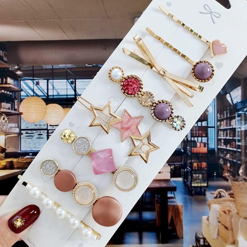 

8 шт./компл., набор акриловых заколок для волос с жемчугом и кристаллами для женщин, заколки с геометрическим рисунком в стиле ретро, ​​аксессуары для волос для девочек, модные украшения