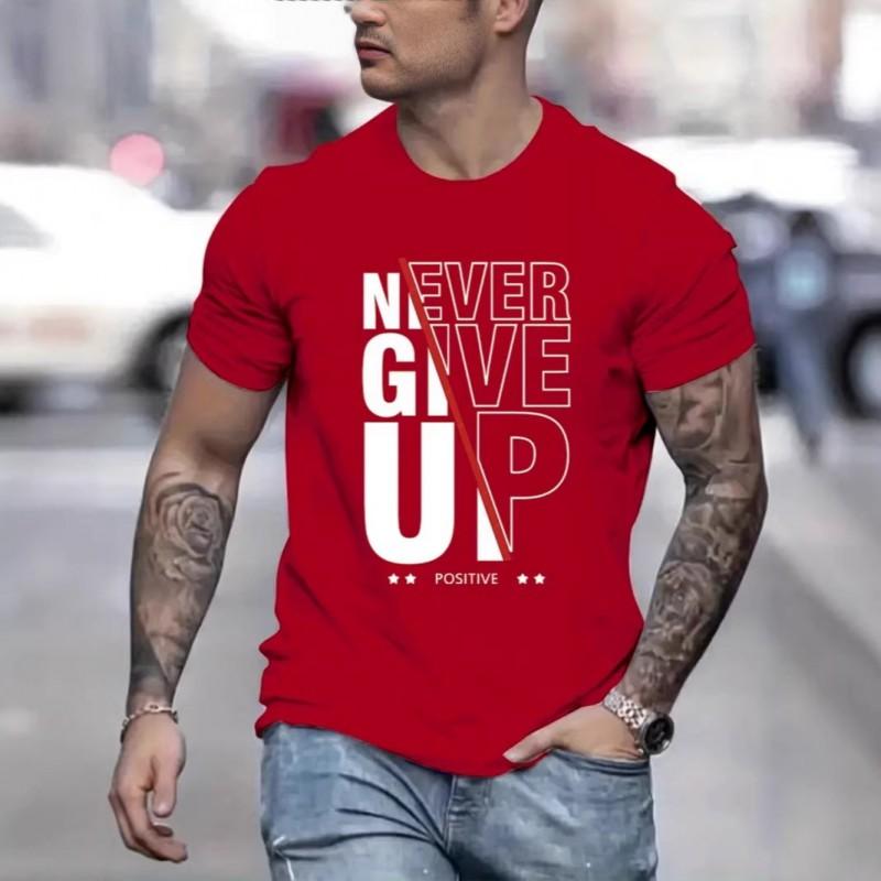 Mens Motivational Letter Print Casual Sport T-Shirt Breathable Short Sleeve Tee Youth Fashion