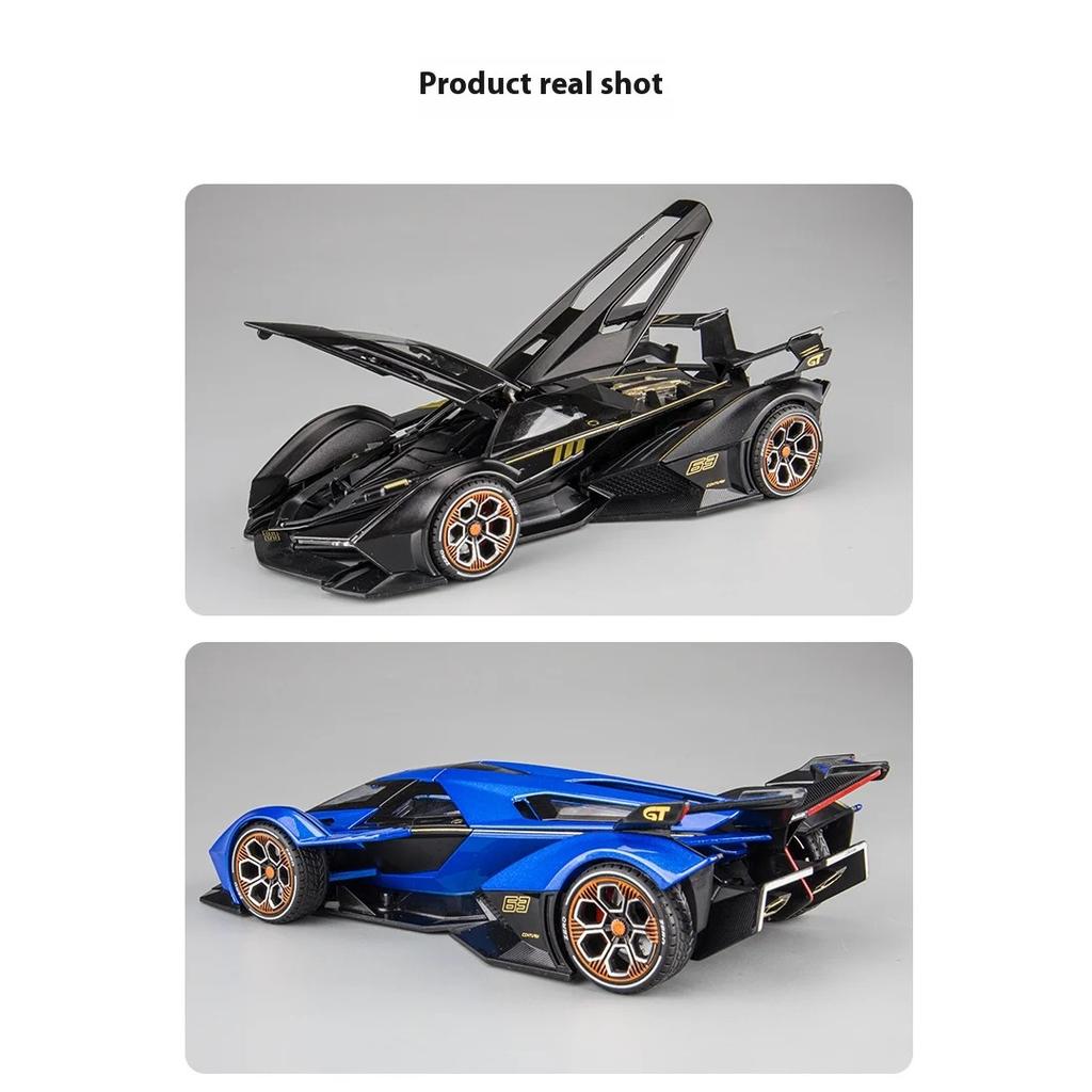 1/24 Lambo V12 GT Metal Vehicle Alloy Sport Car Diecast Car Model Sound and Light Toy Computer Desktop Ornament Collection Gift