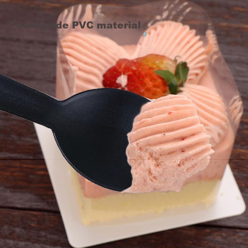 Jianaishenghuo Disposable Fruit Forks And Spoons, 100 Individually Wrapped, Thickened Cake Dessert Forks, Takeout Fast Food, Frosted Black