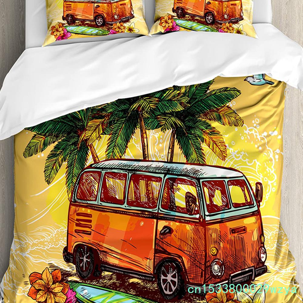 Surf Decor Bedding Set Comforter Duvet Cover Pillow Shams Ornate Colorful Surfboards Vocation Fun W Bedding Cover Double Bed Set