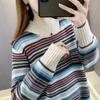 Women's Red Striped Turtleneck Sweater - Trendy, Thickened, Ideal for Autumn & Winter