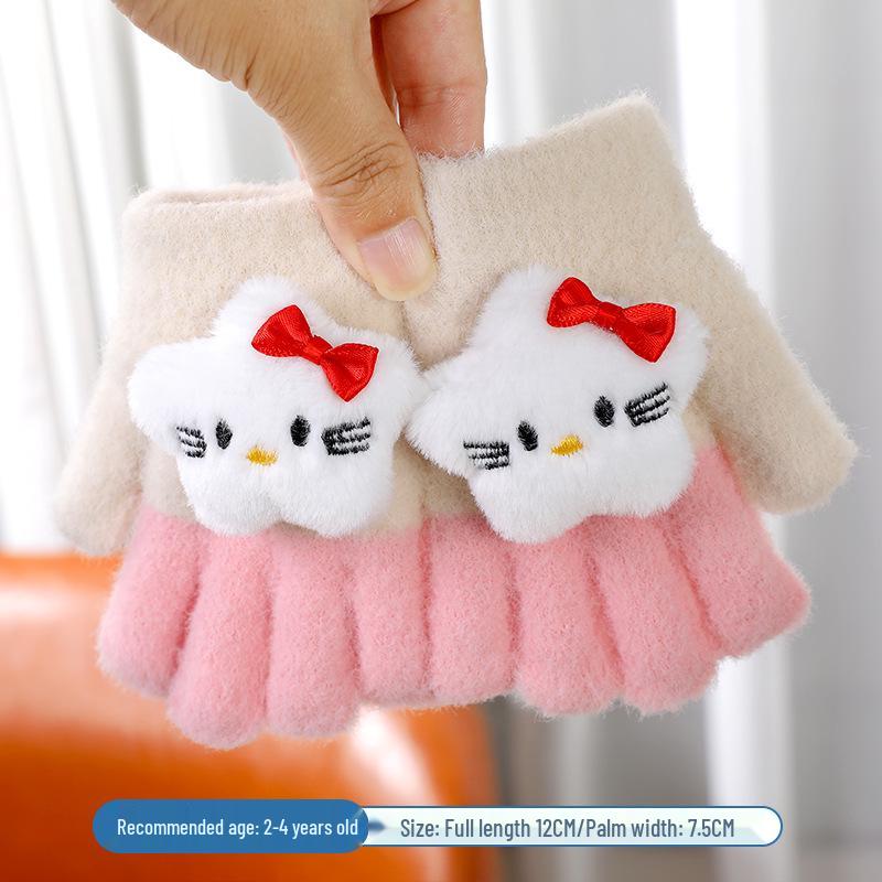 Warm Plush Five-Finger Winter Gloves for Boys and Girls (0-12 Years)