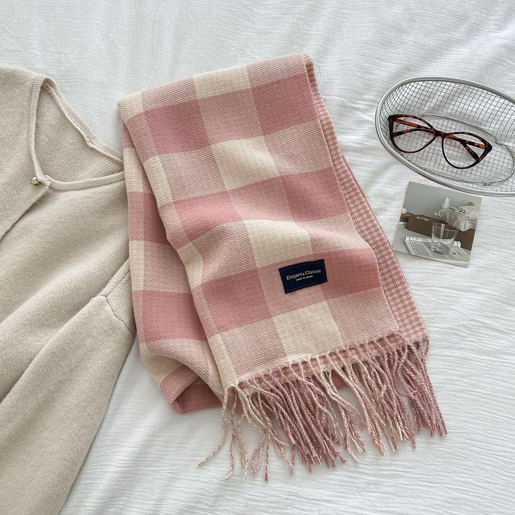 Women Preppy Style Plaid Houndstooth Knitted Scarf Headscarf Casual Tassel Scarve Mujer Foulard Wrap Shawl Winter New Korean