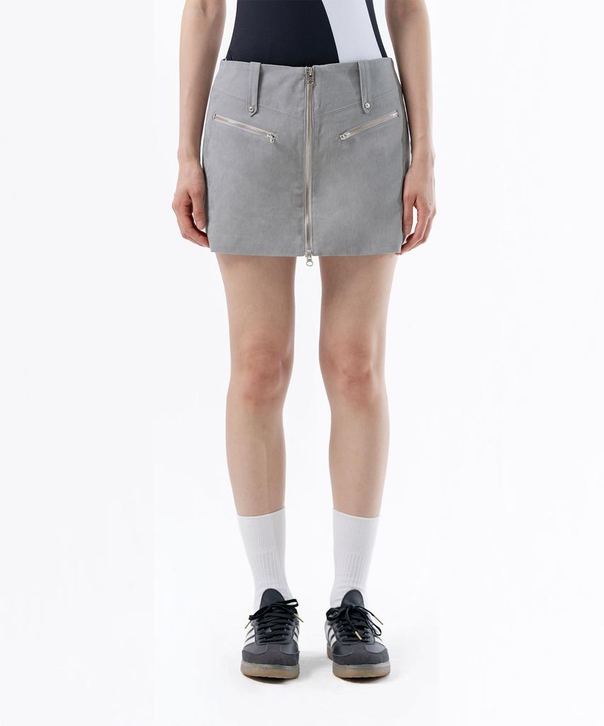 Deogdaibeu Front Zipper Mini Skirt Grey