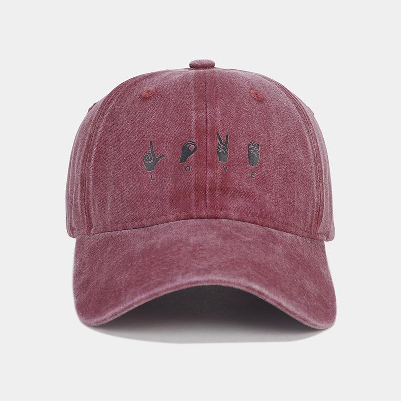 New LOVE Gesture Soft Top Curved Brim Baseball Cap Men and Women American Retro Washed Old Cap Trendy Sun Hat