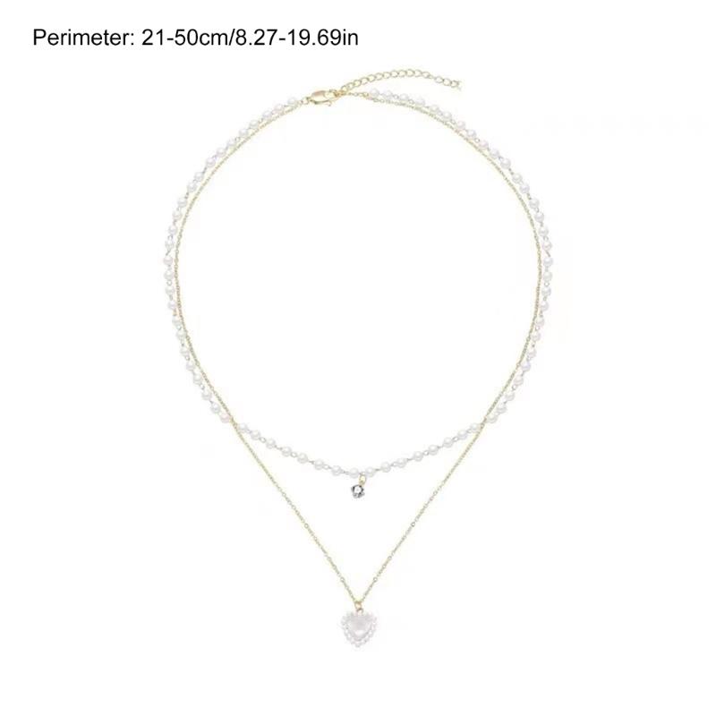 Cute Heart Shape Pendant Necklace with Pearls Chain Aesthetic Jewelry for Women Perfect for Weddings and Parties
