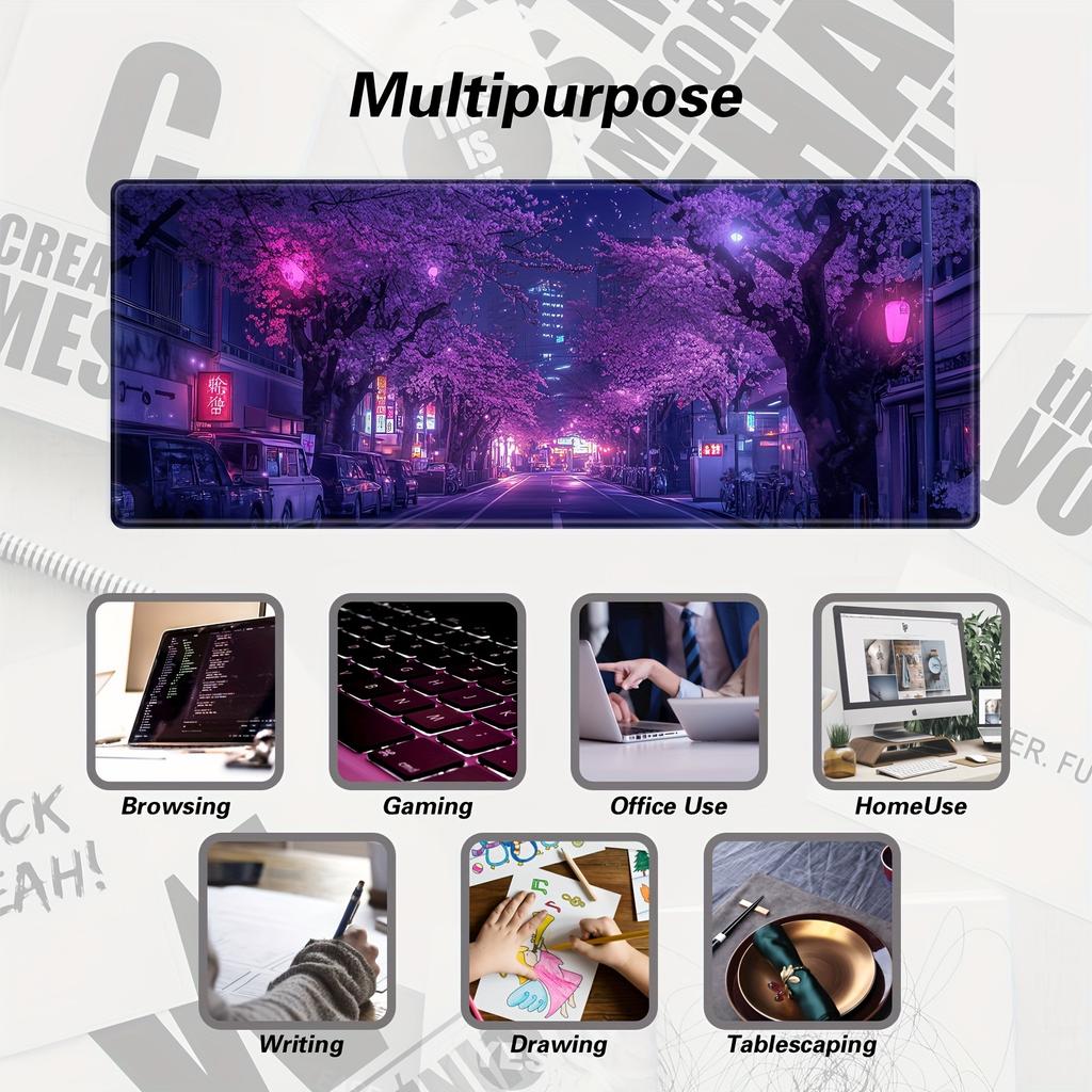 Mouse Pad Japanese Street Purple Sakura Work Office Accessories Desk Pad Desk Protector Mouspad Gaming Room Decoration Gamepad