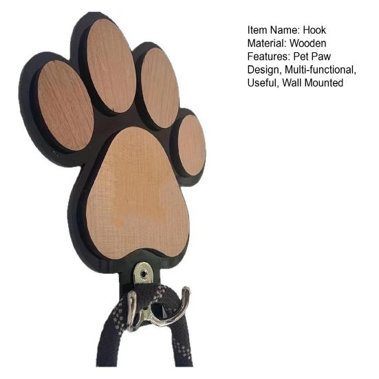 Wooden Dog Paw Wall Mounted Hook Rustic Pet Leash Holder Hook Multifunctional Key Organizer for Farmhouse Indoor Hallway Room Decor