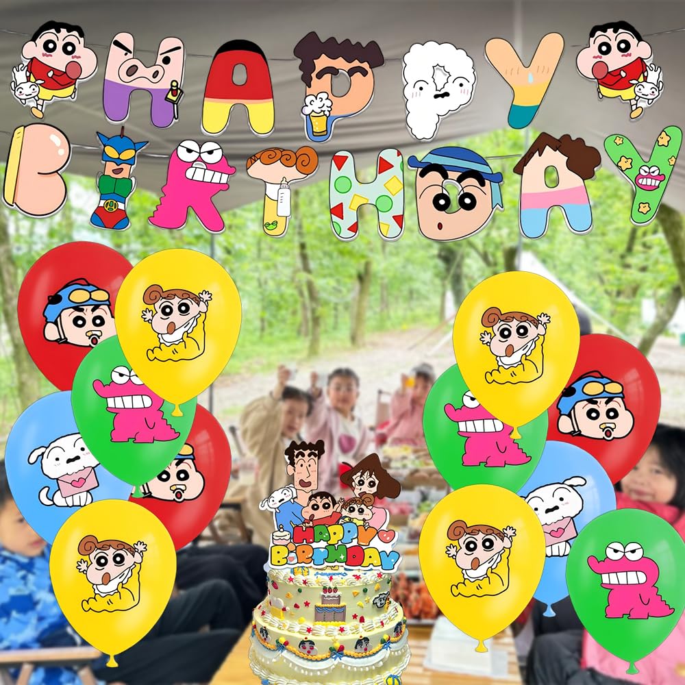 Set of 37 Crayon Birthday Character Birthday Cute and Moe Decorations for and Balloon and Cake Inserts Shin-chan Decorations, Balloons, Balloons,