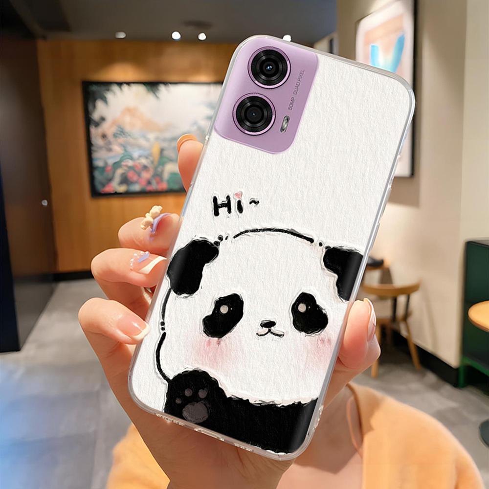 For Moto G24 Phone Case Lovely Panda Patterns Soft TPU Clear Silicone Bumper For Motorola G04 MotoG24 Cover Fundas For Moto E14