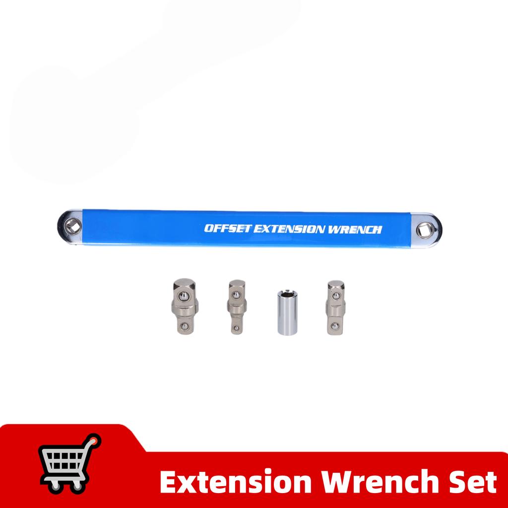 Extension Wrench Set High Carbon Steel Offset Ratchet Spanner Extender with Adapters Socket Ratchet Wrench Extender