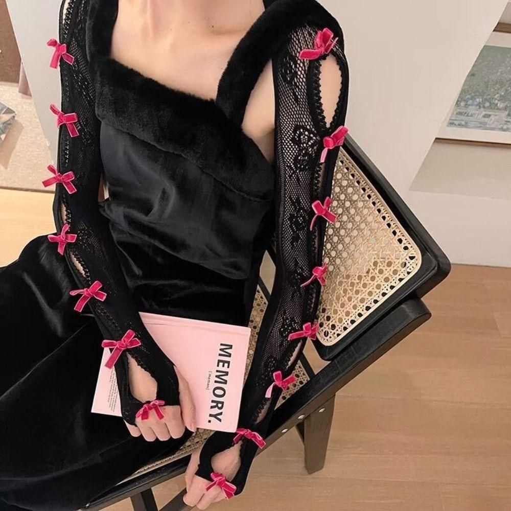 Gekräuselte Spitze Spitze Armstulpen Bandbindung Fake-Ärmel Damen Fingerlose Handschuhe Anime Kostüm