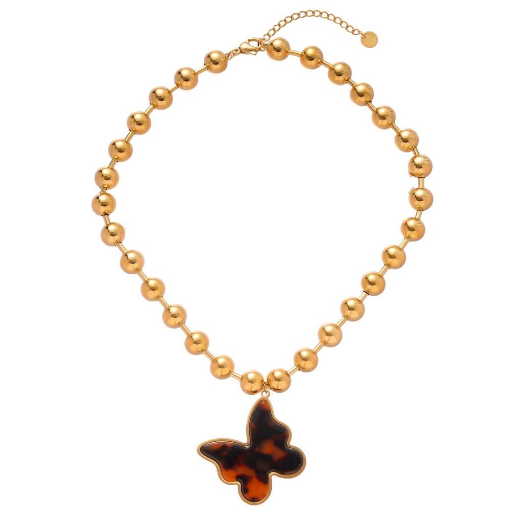 Retro European-American Beaded Titanium Steel Butterfly Flower Necklace with High-End Style