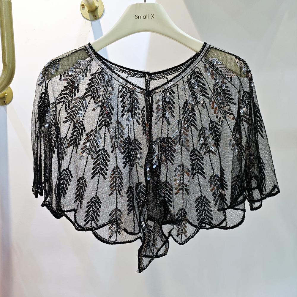 Cheongsam Evening Gown Shawl with Sequined Lace Shrug Cape