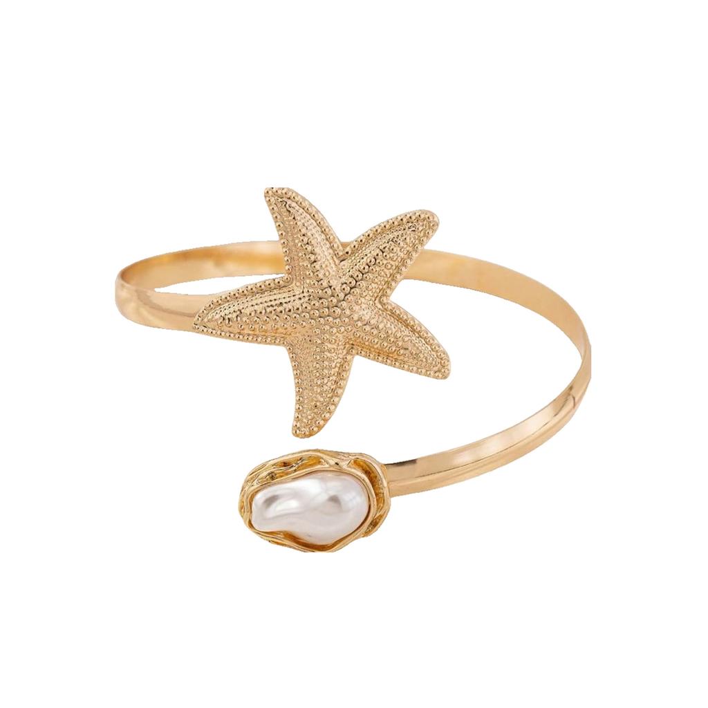 Gold Arm Cuff Bracelet for Women Gold Pearl Arms Cuff Upper Arm Cuffs Bangle Bracelet Minimalist Armband Arms Cuffs Jewelry for Women