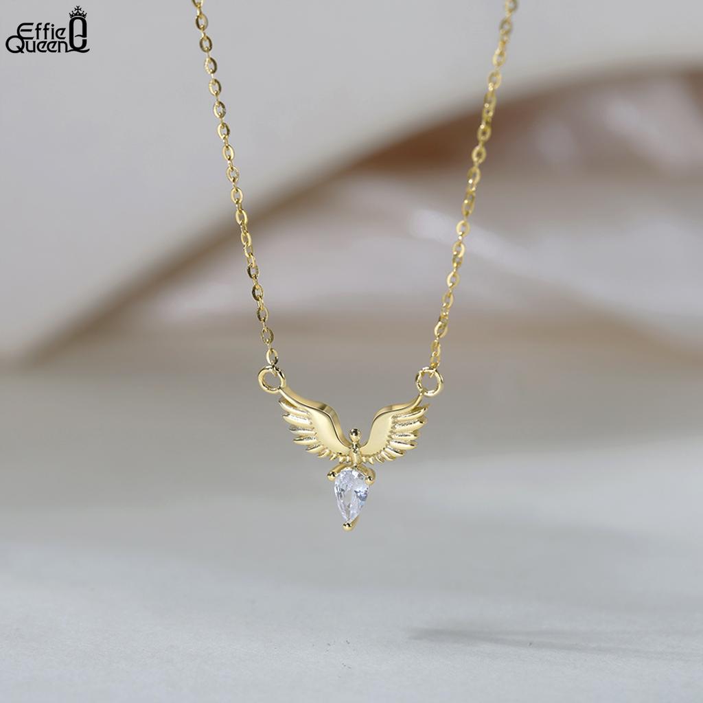 Effie Queen S925 Reinsilber Zirkon Engelsflügel Feder Choker Anhänger Ästhetische Gliederketten Halskette Kragen Hochzeitsgeschenk APN54