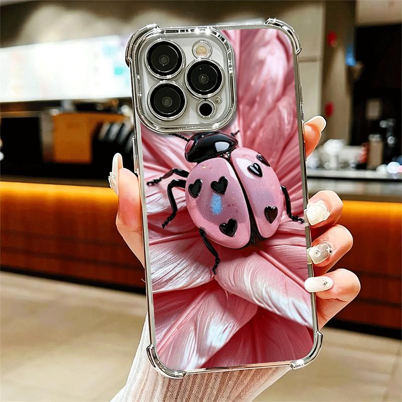 

Seven-Spotted Red ladybug Plating Phone Case For Iphone 16 17 Pro Max Air 16E 14 15 Plus 12 13 Mini Anti-Fall Airabag Cover iPhone 17 Pro Max