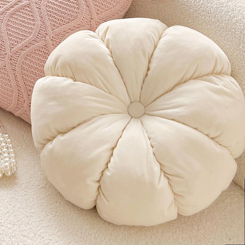 

Throw Pillow Hand Sewn Pleated 3D Dutch Velvet Pumpkin Backrest Waist Lumbar Support Cushion Mat French Cream Style Girl Room Decoration Pillow Dia 42cm 1pcs
