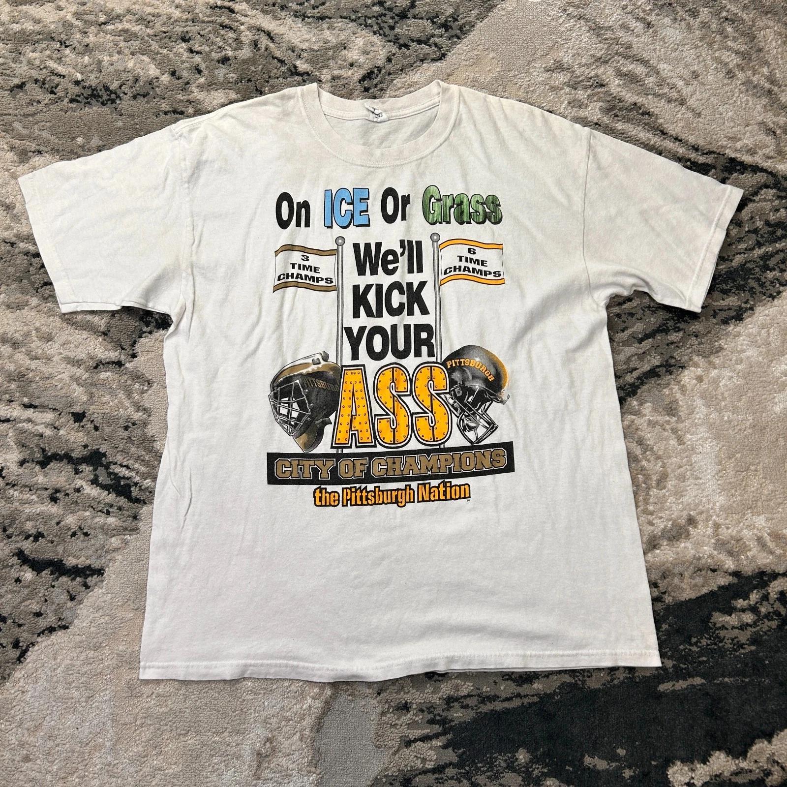 VTG Anvil T Shirt Men XL White Pittsburgh Steelers NFL On Ice OR Grass Champion 3XL